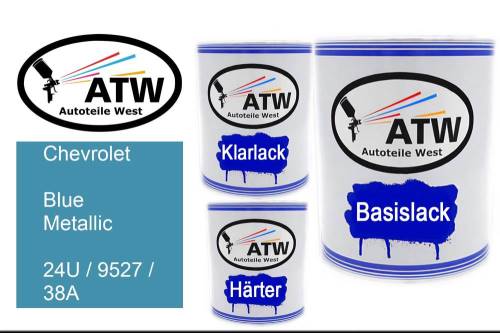 Chevrolet, Blue Metallic, 24U / 9527 / 38A: 1L Lackdose + 1L Klarlack + 500ml Härter - Set, von ATW Autoteile West.